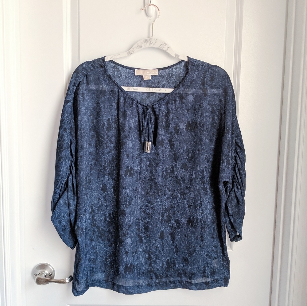 Michael Kors Tunic Tie Neck Blouse Navy Medium